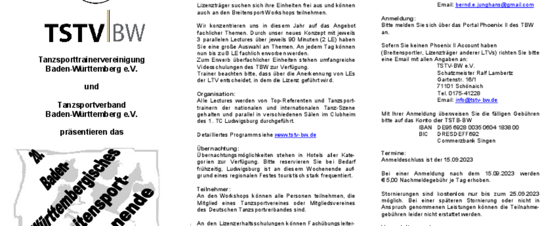 Plätze frei: Breitensport-Wochenende in Ludwigsburg am 30.09./01.10.23